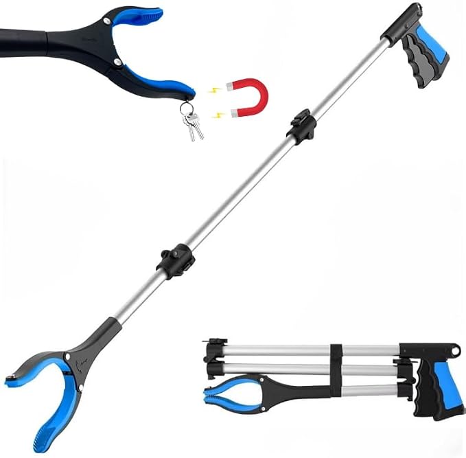 Grabber Reacher Wheelchair aid,FitPlus Premium Grabber Tool accesery 34 Inch, Strong Magnet Grabber Reacher for Elderly, Lightweight Extra Long Handy for Trash (Blue, 43 Inches)