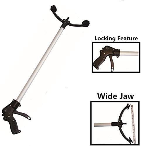 Reacher Grabber New Locking Feature,10.5'' Wide Jaw, 35'' Extra Long, Suction Cups for Precise Work, 360 Degree Head Rotation, Reaching Assist Tool for Trash Pick Up,Garden Nabber, Arm Extension