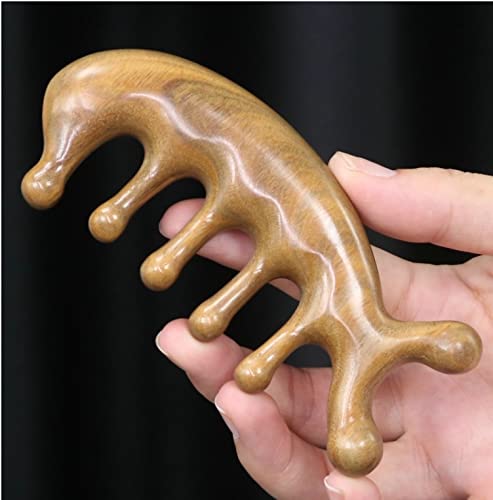 Authentic Green Sandalwood Comb Gua Sha Scraping Scalp Massager Head Head, Neck, Hands and Legs (B)