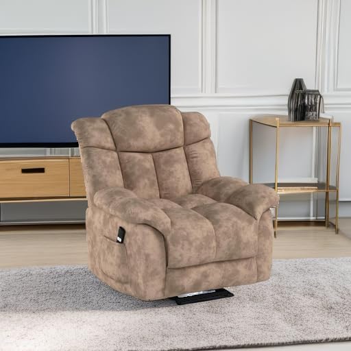 Power Lift Recliner Chair for Elderly, Heavy Duty and Safety Motion Reclining Mechanism-Antiskid Fabric Sofa Living Room Chair with Overstuffed Design, Light Tan