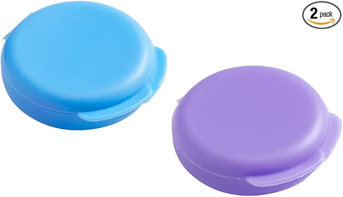 EZY DOSE Daily Round, Portable On-The-Go Pocket Pharmacy, Pill Box, Organizer and Vitamin Containers, Snap Shut Lids, Perfect for Traveling, Blue and Purple, 2 Pack, BPA Free