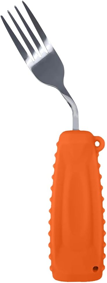 Adaptive Utensils,Weighted Utensils Angled Fork,for Tremors Parkinsons Limited or Weak Grasp Elderly,Lightweight Ergonomic Cutlery with Non-Slip Easy Grip Handles(Right Hand,Orange,Pack of 1)