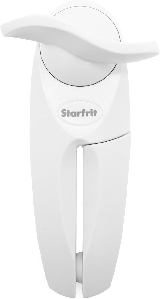 Starfrit Little Beaver Can Opener, Safe, Comfort Grip, White | Safe, Holds Lid and Leaves No Sharp Edges on Lid, Comfort Grip, 3-Year Warranty, White