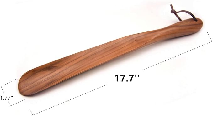Bamber Wooden Shoe Horn Wood Shoehorn with Handle for Seniors Women Men Kids, 17.7'' Long, Black Walnut