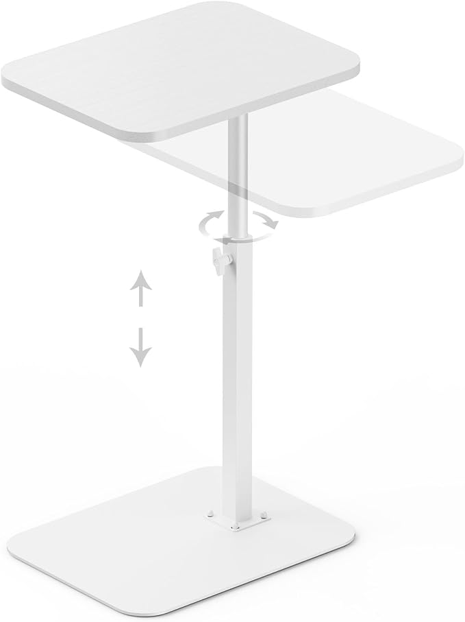 Side Table Sofa Tray for Couch Heavy Metal Base Swivel/Adjustable Height | Sofa Bed Bathroom Study TV Tray C Shaped End Table Food Snack Trays for Eating
