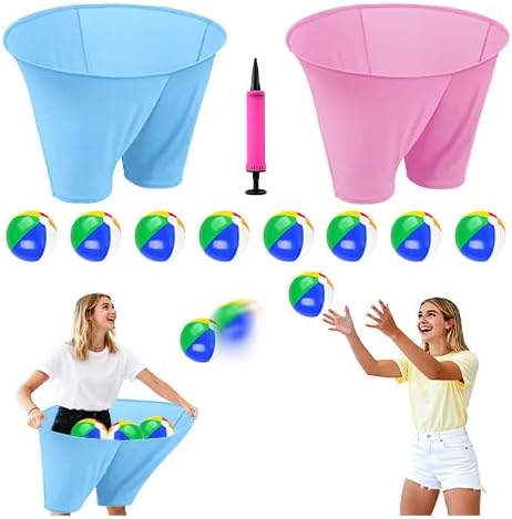 Granny Pants Outdoor Game, 2PCS Granny Pants Game with 8 Bouncy Balls and 1 Air Pump (Random Colors) Granny Pants Yard Game Baby Shower Funny Party Game for Adults & Family, Giant Pants Catch