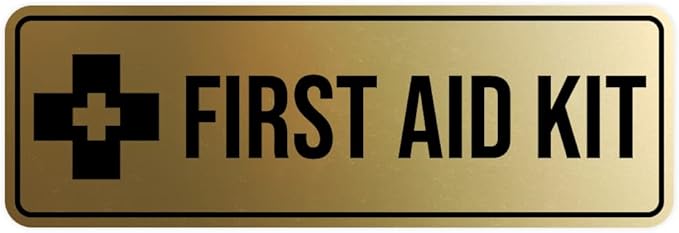 Standard First Aid Kit Sign (Brushed Gold) - Medium (2 Pack)
