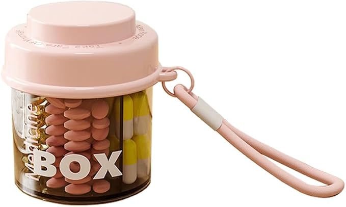 MURRI&MURRDI Small Portable Pill Bottle Organizer with 4 Compartments, Anti-Mixing Design, Wide Openings, Travel Personal Pill Container for Pocket Purse, Pink