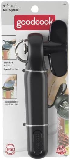 GoodCook Safe-Cut Can Opener with Easy Turn Knob, Black | Manual Handheld Design with Ergonomic Handle, No Sharp Edges or Food Contact Surfaces, Perfect for Seniors