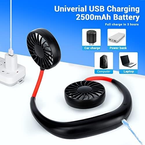 Portable Neck Fan Rechargeable Personal HandFree Fan Mini USB Wearable Neckband Sport Fan 3 Speed Adjustable 360 Degrees Rotation Perfect for Working Traveling Office Reading (2 Pack：Red Black+White)