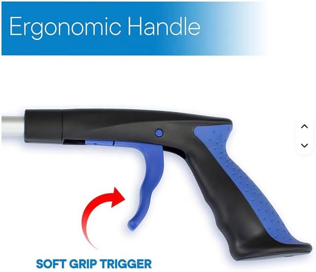HabNabber Blue Reacher Grabber. 2026 Durable PowerGrip. Wide Jaws, 360 swivel head, Foldable, Steel Cable, with 96 Grip Points for Firm Grip, 32" with Magnet.