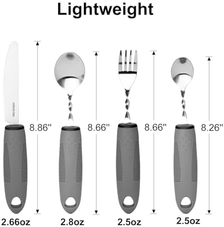 Bendable Adaptive Utensils for Elderly, Disabled People, Parkinson’s, Arthritis, Hand Tremors, Weak Hand Grip & Handicapped, Arthritic Hands-Non Slip Handles(wanqu4,Gray)