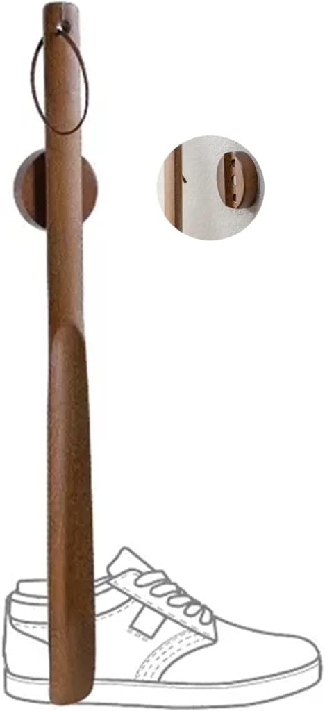 Shoe Helper for Seniors Japanese Style Medium and Long Handle Magnetic Suction Shoehorn, Double Storage Design Beech Shoe Helper, Wear Shoe Tool (Color : Brown, Size : 50 * 3.5cm)