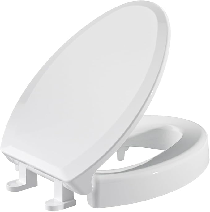SAMODRA Elongated Raised Toilet Seat Riser, White | 3 Inch High Elevated Toilet Seat for Seniors, Soft Close, Non-slip Bumpers , Easy Install & Clean