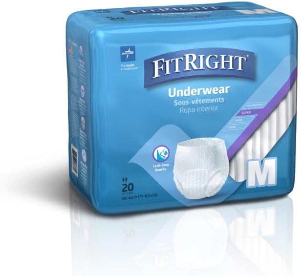 FitRight Super Adult Incontinence Underwear, Maximum Absorbency, Medium, 28-40, 4 Packs of 20 (80 Total)