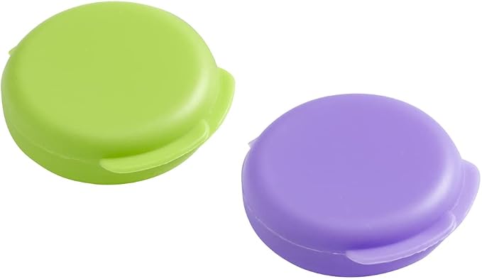 EZY DOSE Daily Round, Portable On-The-Go Pocket Pharmacy, Pill Box, Organizer and Vitamin Containers, Snap Shut Lids, Perfect for Traveling, Green and Purple, 2 Pack
