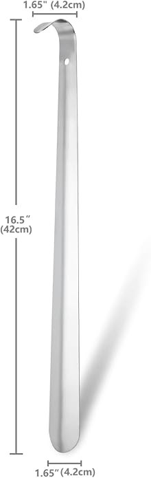 Metal Shoe Horn, Stainless Steel Shoe Spoon for Shoes | Stainless steel, smooth rounded edges, hanging hole, curved handle, lightweight design for sneakers, boots, closets, travel