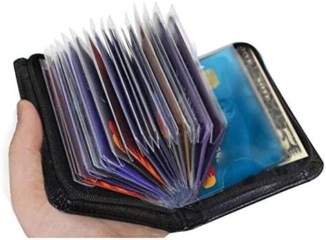 Men's Zipper Wallet 36 Slots RFID Blocking Card Holder | Slim Leather Wallet, ID Window, Anti-Theft Lock, Credit Card Organizer for Women & Men, Travel Small Wallet