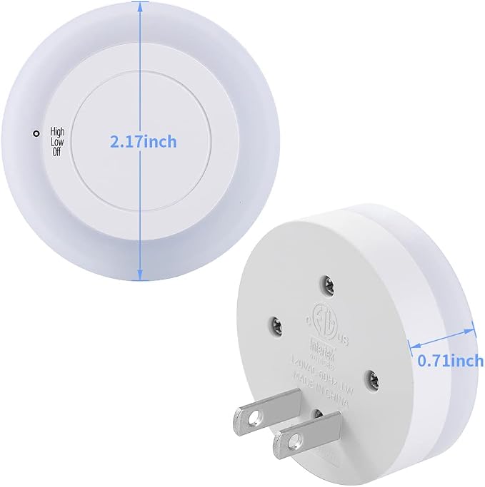 Night Light with High/Low/Off Switch, LED Manual Nightlight Max 20 Lumens, Indoor for Bathroom, Hallway, Bedroom, Kitchen, Warm White, Energy Efficient, ETL Listed, 4 Pack