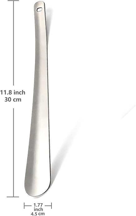 Metal Shoe Horn, Stainless Steel Shoe Spoon for Shoes | Stainless steel, smooth rounded edges, hanging hole, curved handle, lightweight design for sneakers, boots, closets, travel