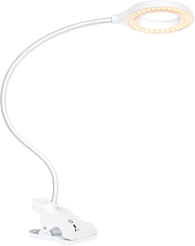 Desk Lamp, JKSWT Clip on Light Reading Light Ring Light LED with 3 Color Modes, 9 Brightness Dimmer, 60 pcs LEDs, Touch-Sensitive Control Pane, 360 ° Flexible Gooseneck Bed Light