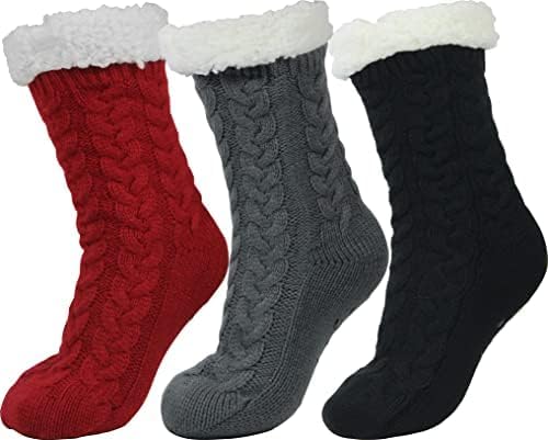 BenSorts Women Winter Thick Slipper Socks with Grippers Non Slip Warm Fuzzy Socks Christmas Gifts