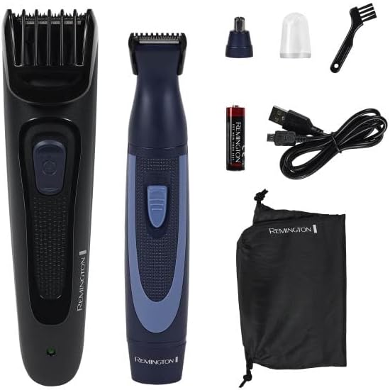 Remington Rechargeable Beard Trimmer Kit for Mustaches, Nose Hair, and Light Detailing and Grooming with Bonus Battery Nose Trimmer