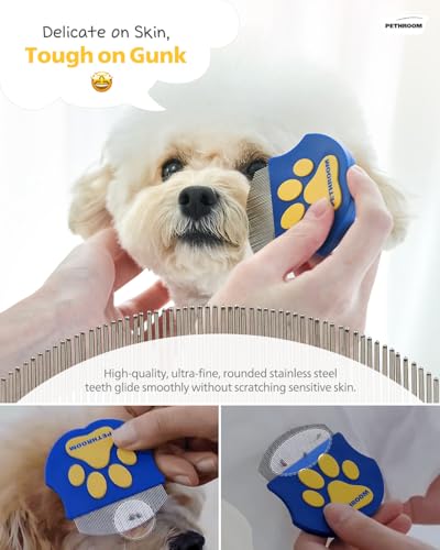PETHROOM Professional Eye Comb for Pets | Stainless Steel Tear Stain Remover for Cats & Dogs | Gentle Round-Head Grooming Tool | Compact & Portable for Eye Gunk Removal (Pack of 2)