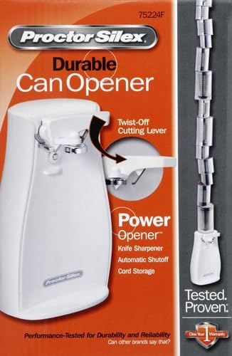 Proctor Silex Power Electric Automatic Can Opener for Kitchen with Knife Sharpener, Twist-off Easy-Clean Lever, Cord Storage, White (75224PS) (Pack of 2)