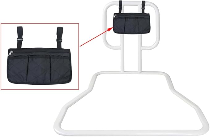Bed Rails Bag with Cup Holder Phone Pouch 4 Pocket Storage Organizer Bag for Elderly Adults Safety Bed Assist Rail Medical Bed Support Bar Mobility Assistant Handle Bars Under Mattressbed Cane