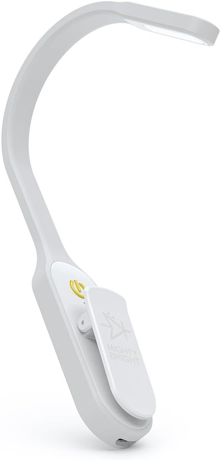 The Original Mighty Bright Recharge Clip On Rechargeable Book Light Reading Light, Warm Eye Care LEDs, Flexible, Durable, Dimmable, Perfect for Kids, Bookworms, Reading in Bed, Lasts 60 Hours (White)