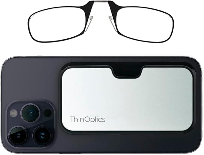 Always With You by ThinOptics Classic Reading Glasses + Case that Sticks to Your Phone - Ultra-Thin Armless Pocket Readers