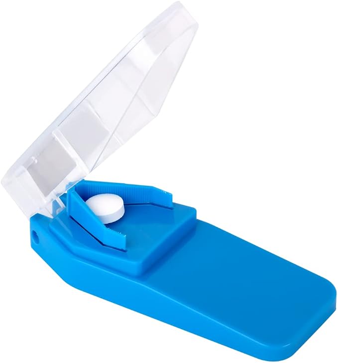 EZY DOSE Pill Cutter and Splitter, Safely Cuts Large, Small and Tiny Pills, Vitamins, Tablets in half, Accurate Easy Cutting, Stainless Steel Blade, Travel Sized, Easy to Use, Color May Vary, BPA Free