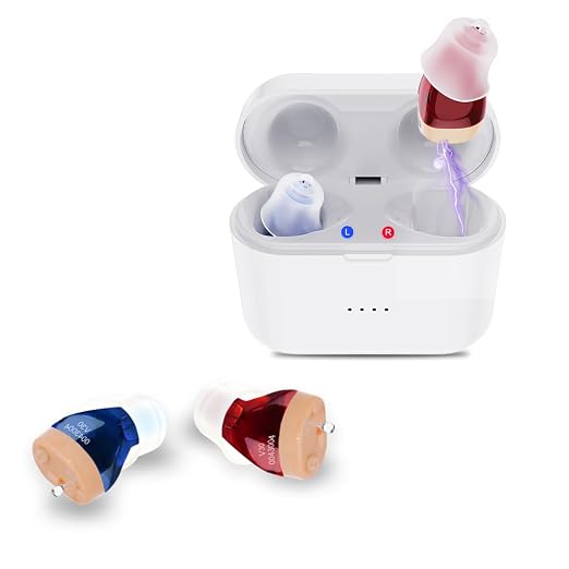 Hearing Aids for Seniors, Invisible Hearing Amplifiers with Noise Cancelling, Rechargeable Hearing Aids for Hearing Loss Adults, Comfort In-ear Hearing Devices(Red and blue)