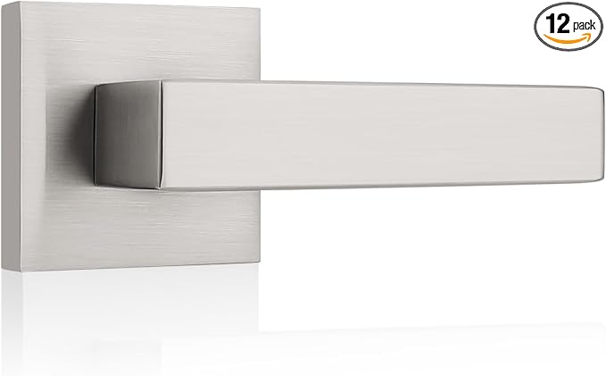 KNOBWELL 12 Pack Dummy Lever Door Handles Brushed Nickel Interior Door Knobs for Closet/Hallway Inactive Fake Door Handles(One Side)