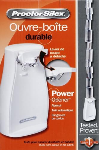 Proctor Silex Power Electric Automatic Can Opener for Kitchen with Knife Sharpener, Twist-off Easy-Clean Lever, Cord Storage, White (75224PS) (Pack of 2)
