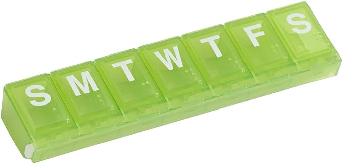 EZY DOSE Weekly (7-Day) Daily Pill Container, Medicine Planner, Vitamin Organizer, Large Locking Compartments Secure Prescription Medication and Prevent Accidental Spilling, Green, BPA Free