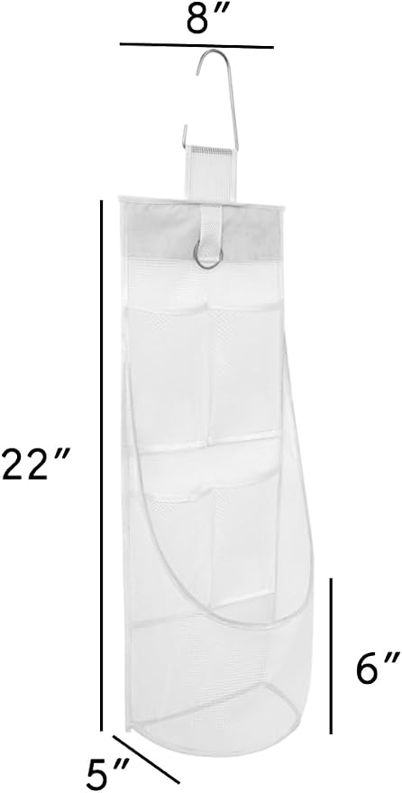 ALYER Hanging Mesh Bathroom Organizer,Durable Shower Caddy,Net Storage Bag for Closet Nursery Office Dorm RV Toys Cosmetics Sundries (White, 22" H * 8" W * 5" D)