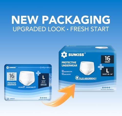 SUNKISS TrustPlus Unisex Incontinence Disposable Underwear, Large, 16 Count - Heavy Absorbency, Barrier Leak Protection, Odor Control, Soft, Flexible Fabric