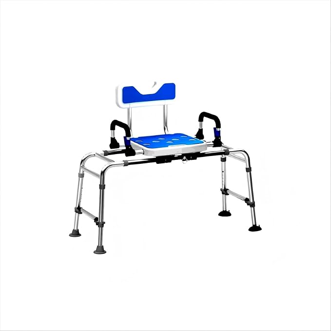 Tub Transfer Bench and Shower Chair with Non Slip Aluminum Body Adjustable Seat Height and Cut Out Access