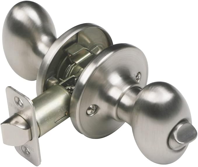 Design House 750497 Egg Privacy Bed and Bath Door Knob Satin Nickel | Adjustable Latch, Surface, Traditional, Brass, Hardware, 750497