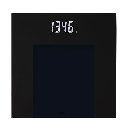 Taylor Digital Bathroom Scale for Body Weight, Smart Scale with Precision Hub App, 400 lb Capacity, 11 x 11 in Glass Platform, Tone on Tone Black