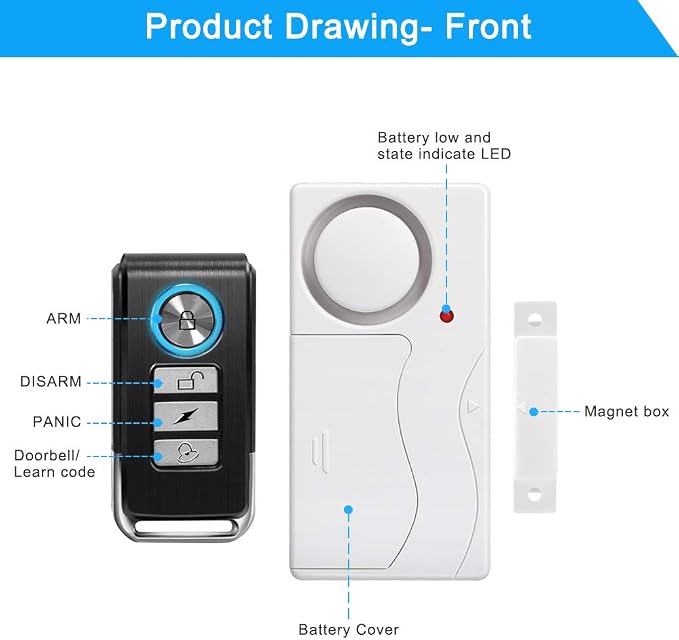 WSDCAM Wireless Door Alarm with Remote 2 Pack, Battery Included, 105 dB Loud Pool Door Alarm, Wireless Door Open Alarms Sensor for Kids Safety Home Security