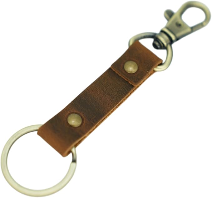 Genuine Leather Keychain Walnut Leather Key Holder Mens Belt Key Chain Ring Fob