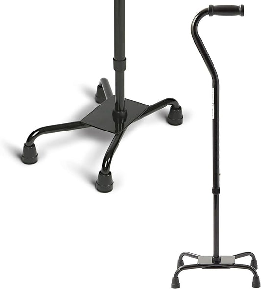 Medline Aluminum Quad Cane with Large Base for Balance, Knee Injuries, Leg Surgery Recovery & Mobility, Portable, Lightweight Walking Aid for Seniors & Adults