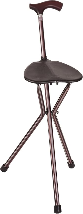Switch Sticks Folding Walking Cane With Seat For Seniors & Adults, 34” Tall Quad Cane Chair, Lightweight Aluminum Frame - Supports 220 Lbs, Ergonomic Non-Slip Handle - Travel & Outdoor - FSA/HSA