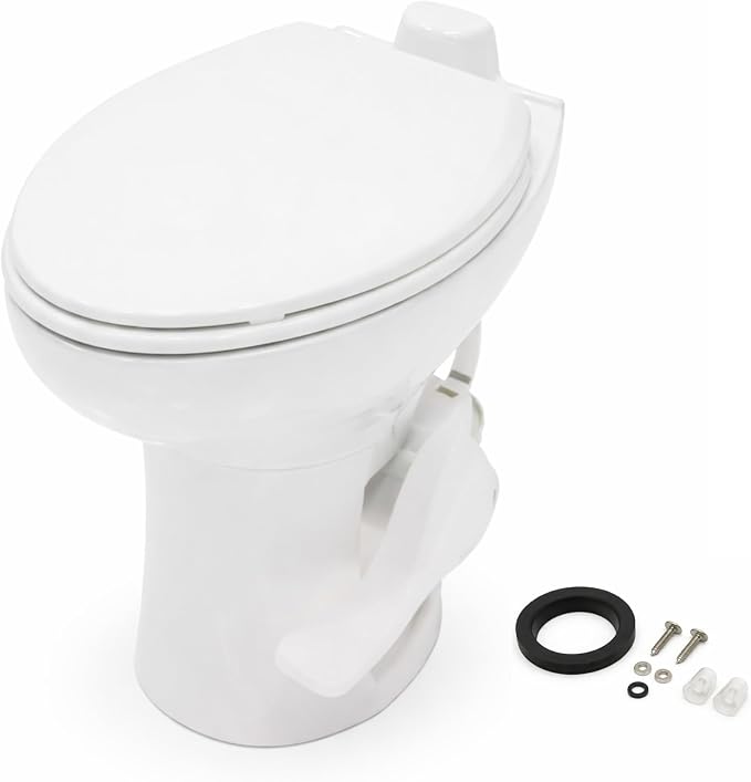 SEAFLO Porcelain RV Toilet with Elongated Bowl, 19” Residential Height, Gravity Flush, Foot Pedal Flush, Soft Close Seat, Easy Install, Camper Toilet, 4-Year Warranty, SFRTCH-02-01