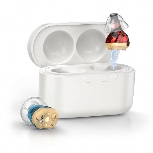 OTC Hearing Aids for Seniors and Adults for Hearing Loss BY4U Rechargeable Hearing Amplifiers with 16-Channel Digital Noise Cancelling,Volume Control,Invisible,Wireless,Comfortable,Charging Box