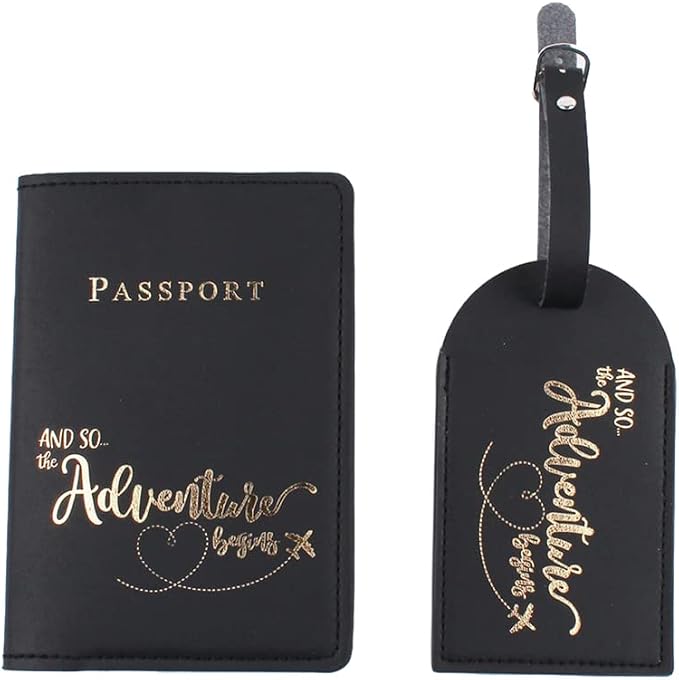Belsmi Passport and Luggage Tags Set Travel Suitcase Tag (Style 1 - Black)