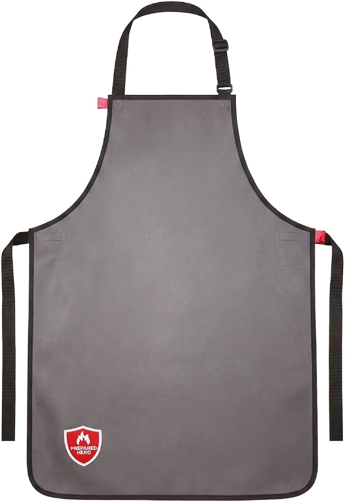 Prepared Hero Fireproof Apron for Grilling & BBQ, Doubles as Fire Blanket, Quick-Release Straps, Fire-Resistant